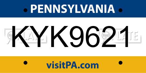 KYK9621 Pennsylvania License Plate