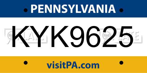 KYK9625 Pennsylvania License Plate