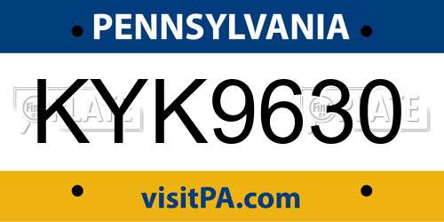 KYK9630 Pennsylvania License Plate