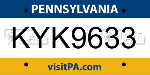 KYK9633 Pennsylvania License Plate