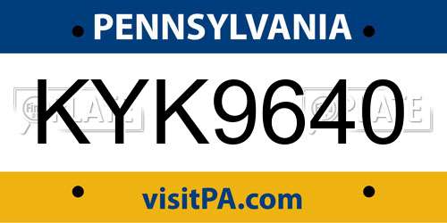 KYK9640 Pennsylvania License Plate