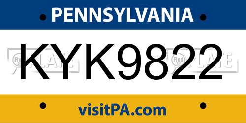 KYK9822 Pennsylvania License Plate