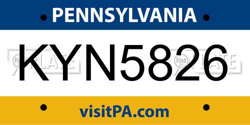 KYN5826 Pennsylvania License Plate