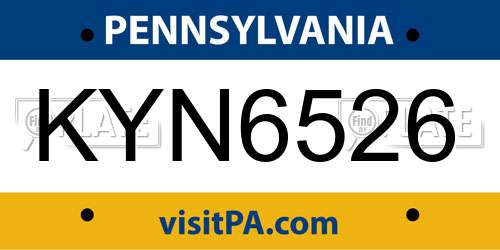 KYN6526 Pennsylvania License Plate