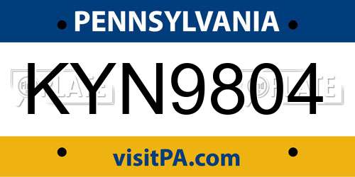 KYN9804 Pennsylvania License Plate