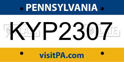 KYP2307 Pennsylvania License Plate