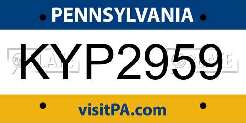 KYP2959 Pennsylvania License Plate