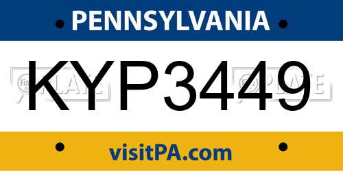 KYP3449 Pennsylvania License Plate