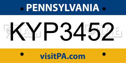 KYP3452 Pennsylvania License Plate