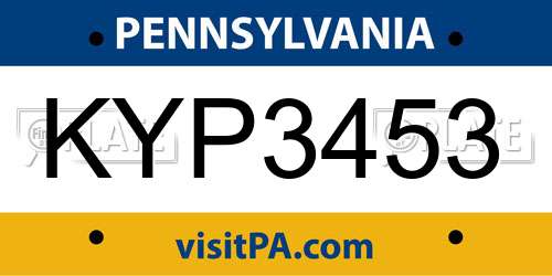 KYP3453 Pennsylvania License Plate