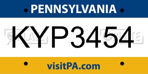 KYP3454 Pennsylvania License Plate