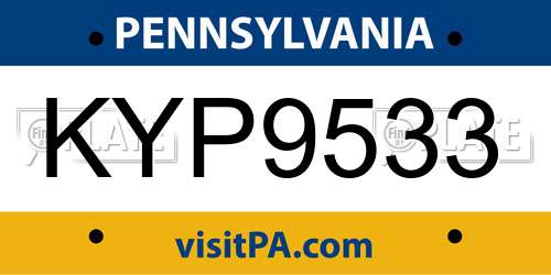 KYP9533 Pennsylvania License Plate