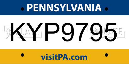 KYP9795 Pennsylvania License Plate