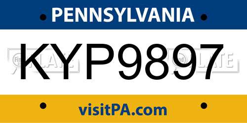 KYP9897 Pennsylvania License Plate