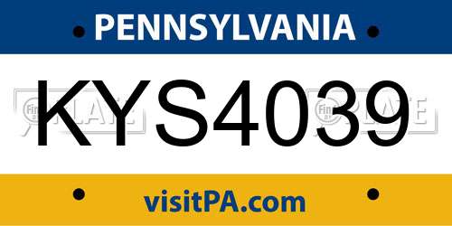 KYS4039 Pennsylvania License Plate
