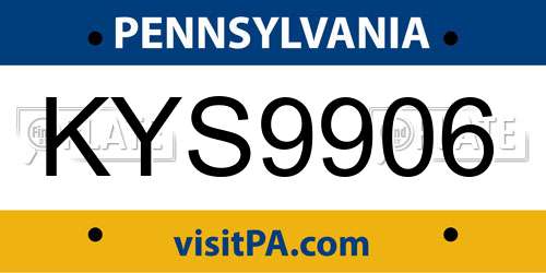 KYS9906 Pennsylvania License Plate