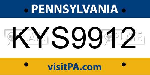 KYS9912 Pennsylvania License Plate