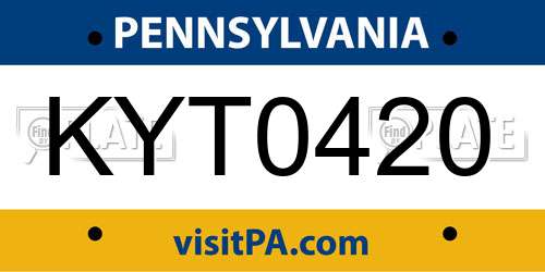 KYT0420 Pennsylvania License Plate
