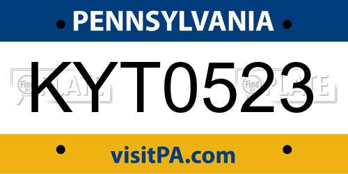 KYT0523 Pennsylvania License Plate