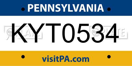 KYT0534 Pennsylvania License Plate