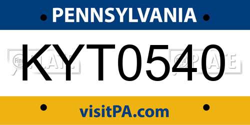 KYT0540 Pennsylvania License Plate
