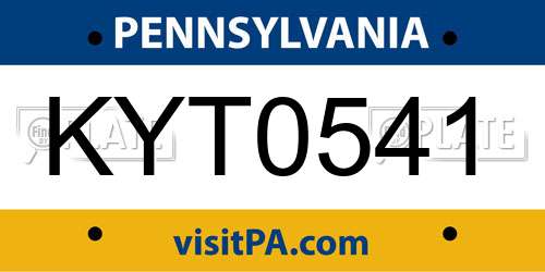 KYT0541 Pennsylvania License Plate