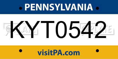 KYT0542 Pennsylvania License Plate