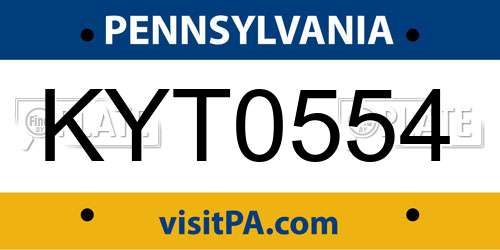 KYT0554 Pennsylvania License Plate