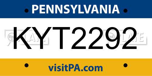 KYT2292 Pennsylvania License Plate