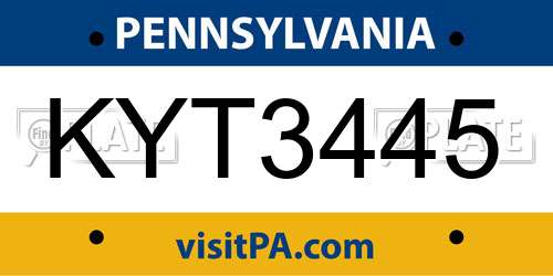 KYT3445 Pennsylvania License Plate