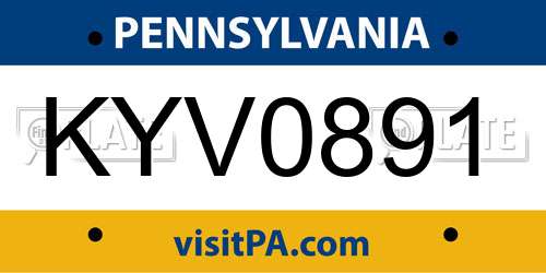 KYV0891 Pennsylvania License Plate
