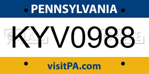 KYV0988 Pennsylvania License Plate