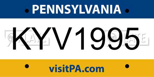 KYV1995 Pennsylvania License Plate