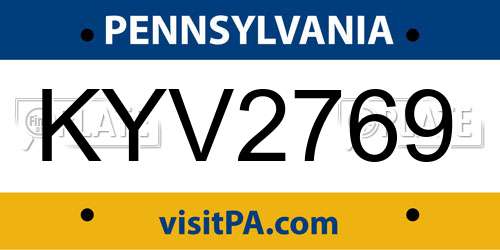 KYV2769 Pennsylvania License Plate