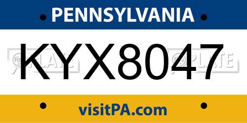 KYX8047 Pennsylvania License Plate
