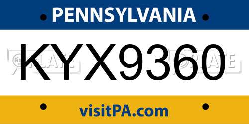 KYX9360 Pennsylvania License Plate