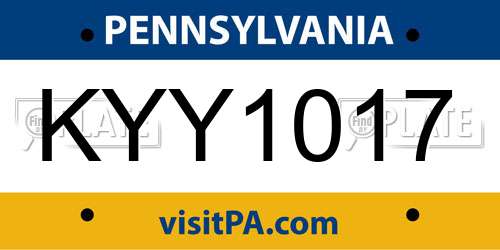 KYY1017 Pennsylvania License Plate