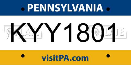 KYY1801 Pennsylvania License Plate