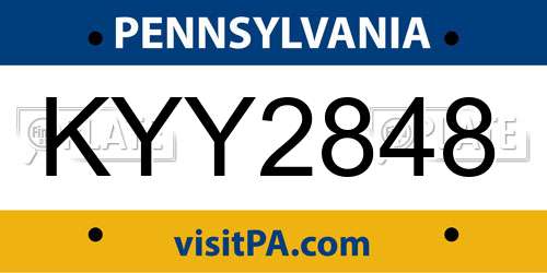 KYY2848 Pennsylvania License Plate