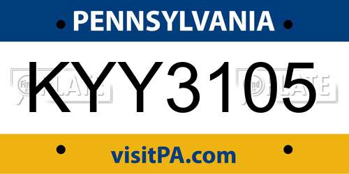 KYY3105 Pennsylvania License Plate