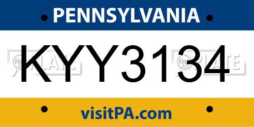 KYY3134 Pennsylvania License Plate