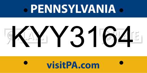 KYY3164 Pennsylvania License Plate