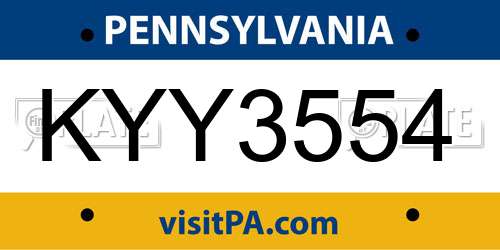 KYY3554 Pennsylvania License Plate