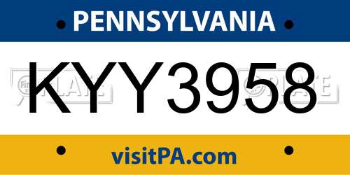 KYY3958 Pennsylvania License Plate