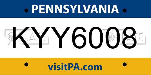 KYY6008 Pennsylvania License Plate