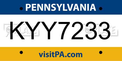 KYY7233 Pennsylvania License Plate