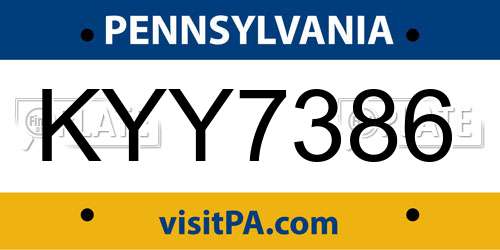 KYY7386 Pennsylvania License Plate