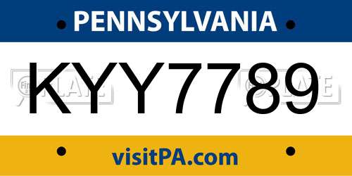 KYY7789 Pennsylvania License Plate