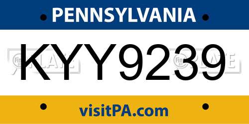 KYY9239 Pennsylvania License Plate