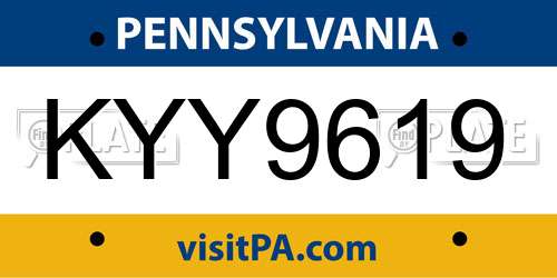 KYY9619 Pennsylvania License Plate